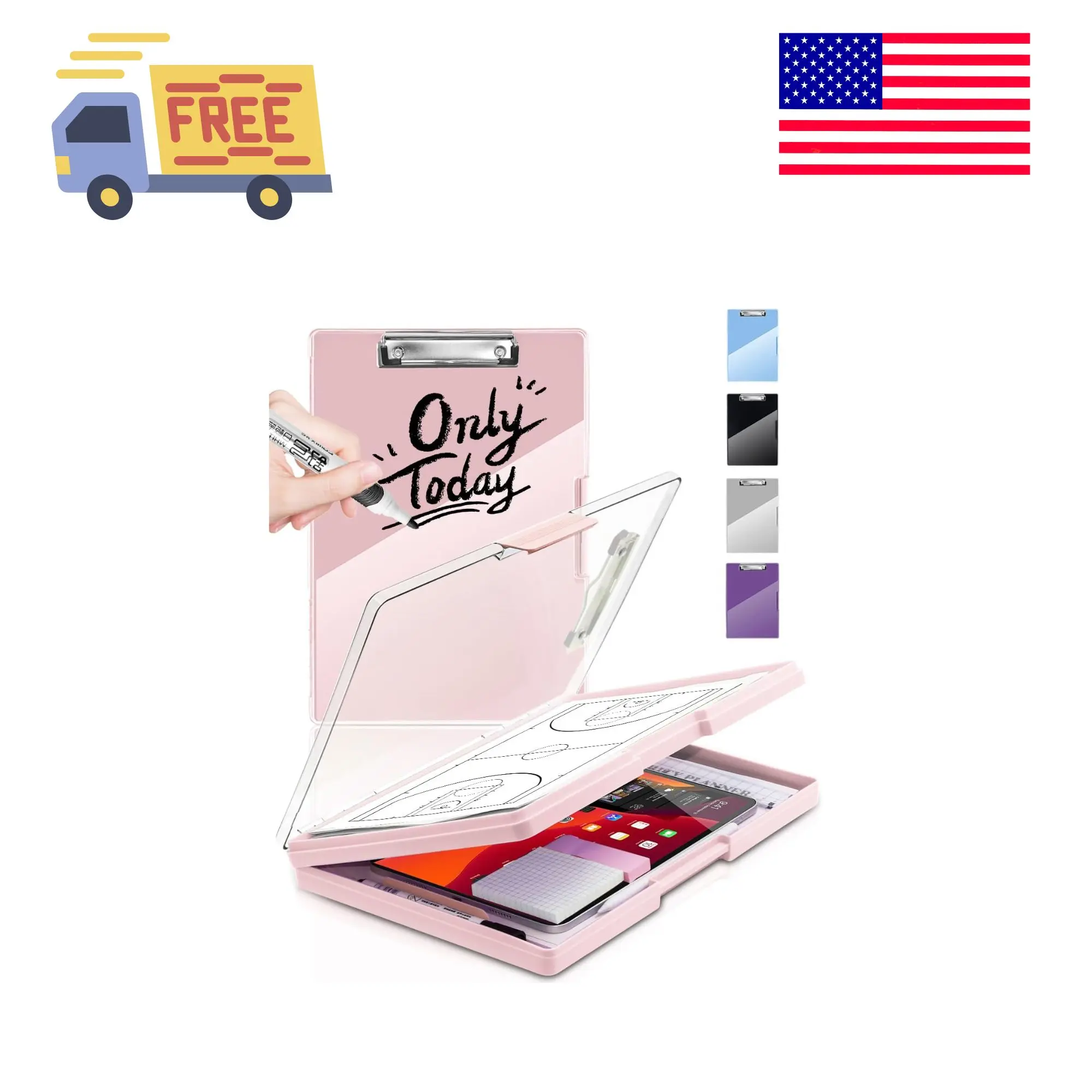 Clearview Clipboard with 2 Storage, Dry Erase 8.5x11 Heavy Duty ClipBoards (Pale Pink)