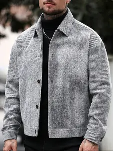 Men's Long Sleeve Loose Fit Woolen Jacket Coat, Casual Jackets, Fashion Casual Design, Suitable for Work or Outdoors, Lightweight Outerwear