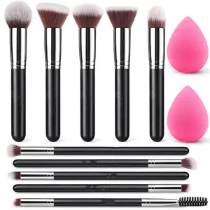 12PCS Makeup Brushes Set with 2 Blender Sponges Professional Foundation Eyeshadow Brush Set for Flawless Makeup