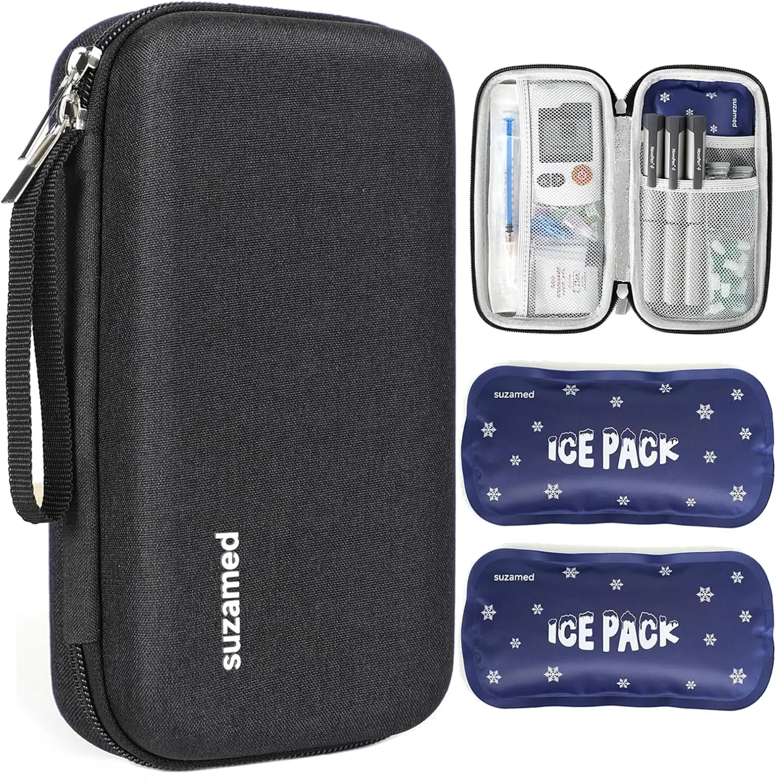 SUZAMED Insulin Cooler Travel Storage Pouch - EVA Insulation Home Organizer Bag with 2 Ice Packs for Diabetes Care, Insulin Pens & Diabetic Supplies