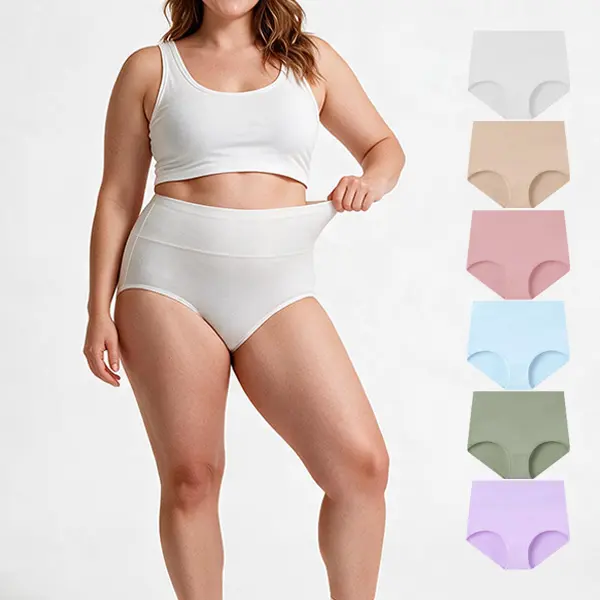 MhzyCaus 6-Pack High-Waisted Cotton Women's Panties, Satin-Smooth & Fresh, Plush Full Coverage Briefs for All-Day Motion, Resilient & Wash-Proof, Ever-Ready Comfort lady panty breathable comfortable knicker underwear stretch basic