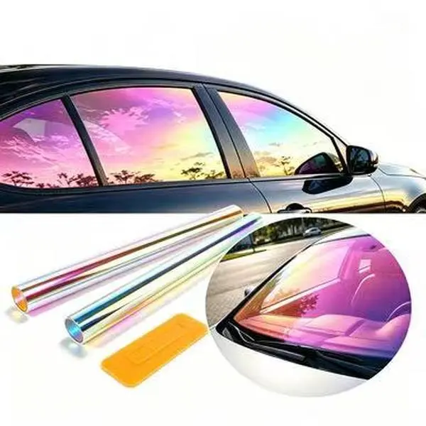 Chameleon Iridescent Window Tint Film - Self-Adhesive Color Shift Holographic Dichroic Vinyl Wrap, Car Side Window Accessory for Home or Store Decor