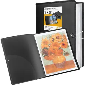 18x24 Large Art Portfolio Folder, 30 Pockets Display 60 Pages Artist Portfolio Folder with Clear Plastic Sleeves, Presentation Storage Book for Kids & Artists Artwork Dr awing, Painting Black