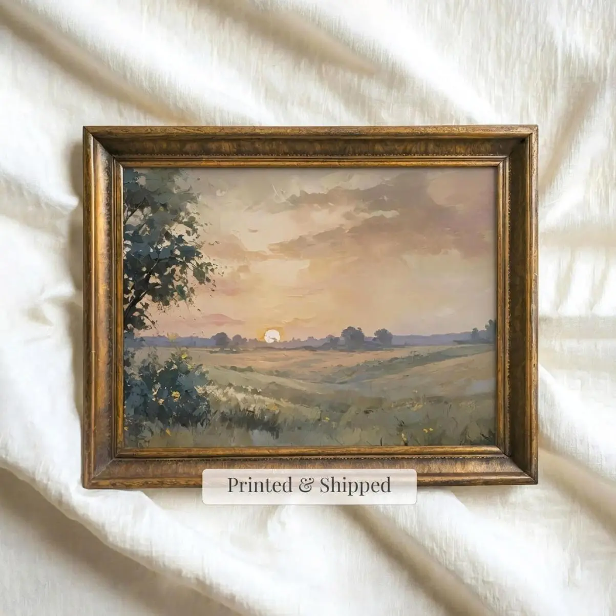 Sunset Landscape Oil Painting Print, Neutral Textured Rolling Hills Wall Art, All-Day Comfort, Zero Compromise, Made to Last, Durable Quality