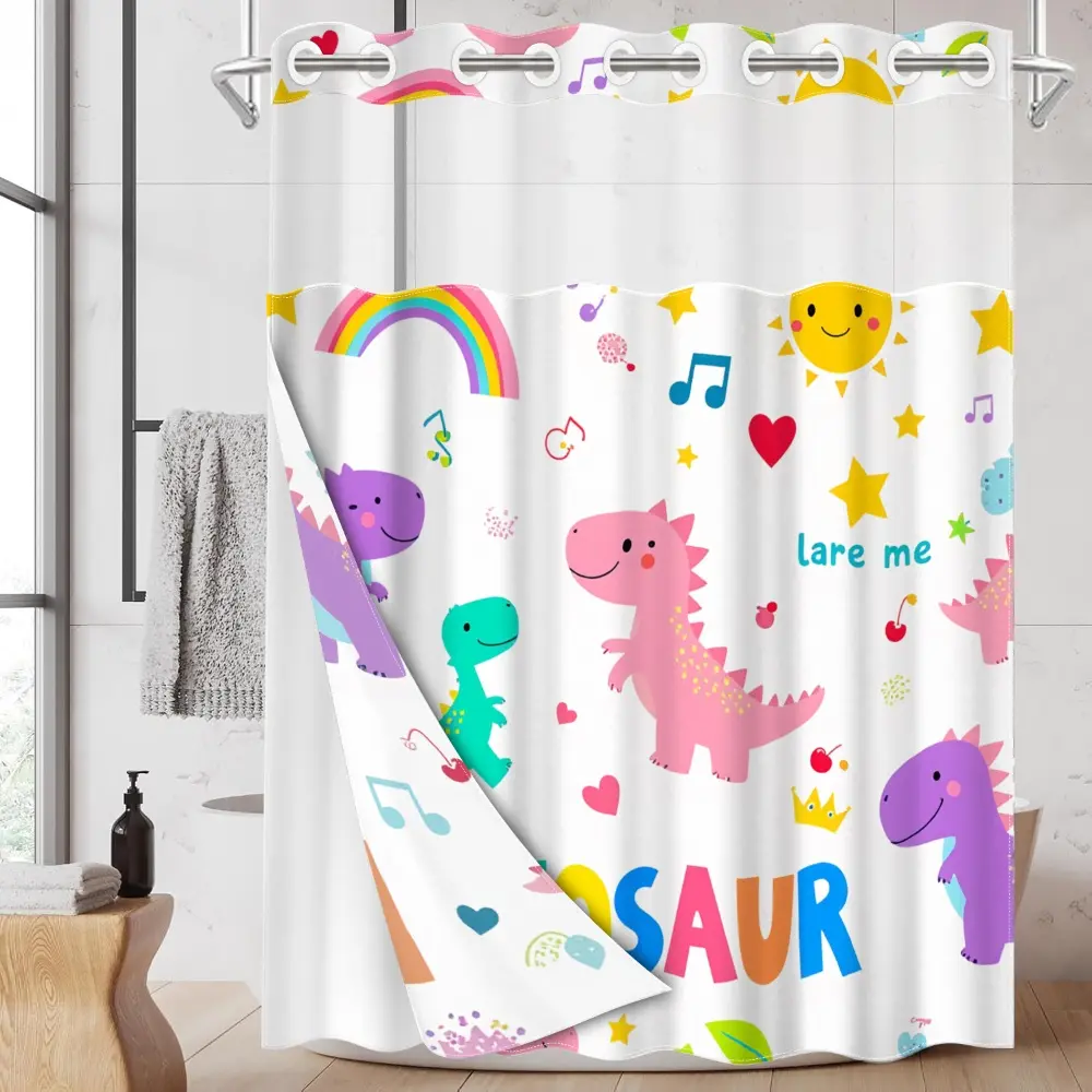1pc hookless shower curtain, Pretty shower curtain, Decorative shower curtain, Waterproof bathroom curtain, with buckle lining, rainbow pattern design, waterproof lining, see-through double-layer curtain, 71 x 74 inches, home curtain decoration