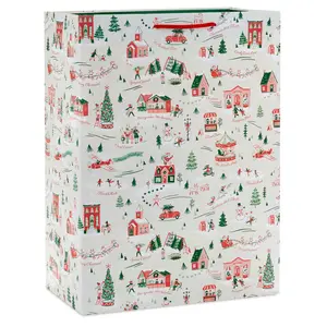 Festive Holiday Toile Jumbo Christmas Gift Bag Wrapping Paper