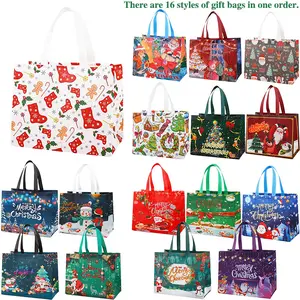 16PCS/32PCS Christmas Gift Bags With Assorted assort Patterns. Reusable Non - Woven, Handle - Equipped. Ideal For New Year & Christmas Decor, Perfect For Holiday Gifting.Box Packs heavy-duty storage tote foldable shopping tote Water-Resistant market trip