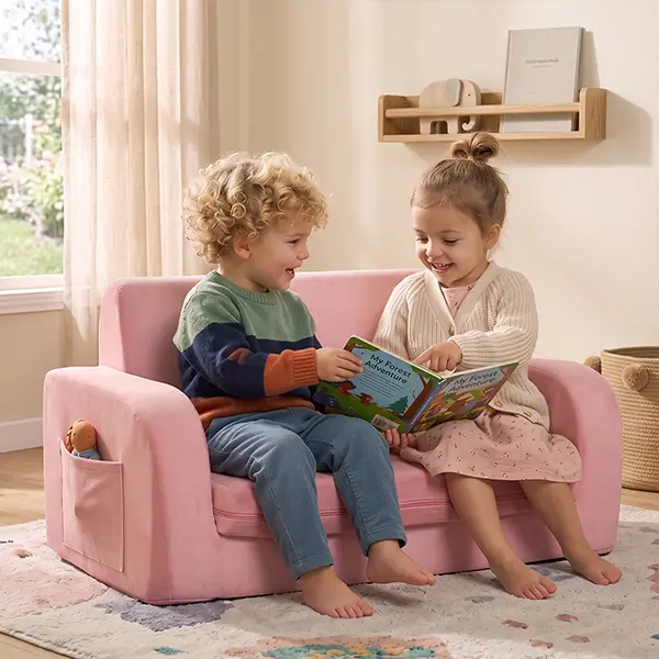 Kids 3-in-1 Ultra Wide Convertible Sofa, Flip Open Toddler Play Couch with Removable Machine Washable Cover, Suitable for Boys & Girls, Ideal for Play, Reading and Naps in Bedroom Playroom