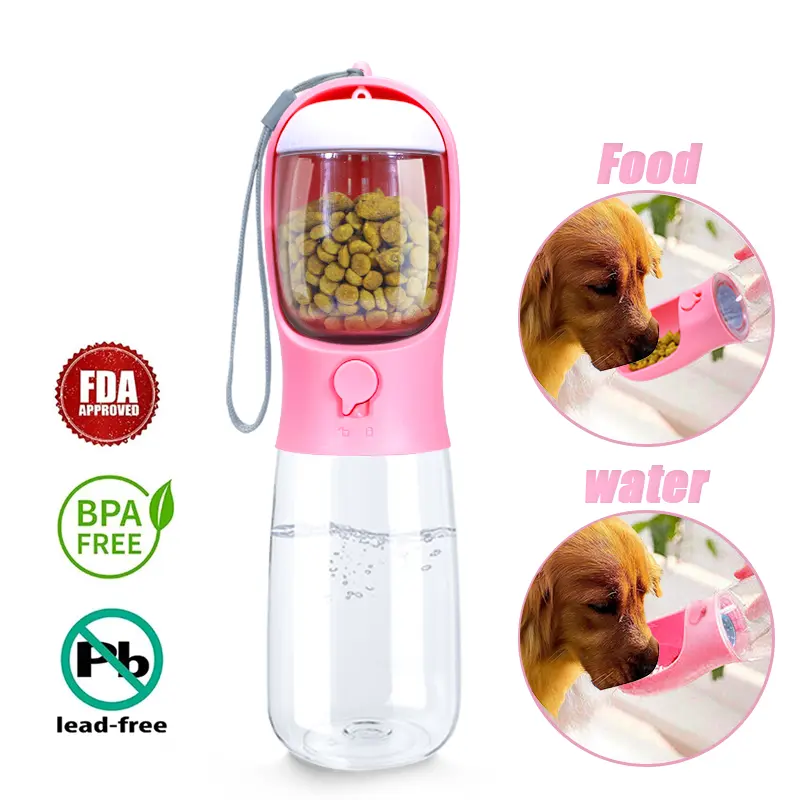 Portable Dog Water Bottle with Food Container - Automatic Feeder, Left/Right Hand Use, Lock Stops Spills, Backpack Stays Dry, Food Grade ABS, Travel Bowl for Small Pets (Yorkie, Chihuahua) Walking & Hiking