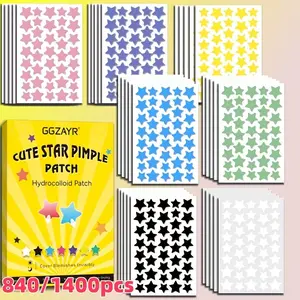 840/1400pcs Boxed Rainbow Star Pimple Patch Set — Seven-Color Fun Star Shapes in Mixed Sizes, Unisex Acne Skin Repair Concealer Stickers for All Skin Types, Easy-Apply Daily Spot Cover with Bright Decorative Designs