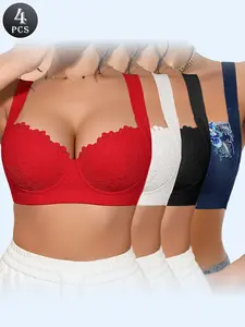 Ecomilky 5PCS Women Sexy Lace Comfortable Bra Wide Straps Not Easy To Fall Off Push Up With Comfortable Skin-friendly Fabric Womenswear Elegance push up bra bra bras for women Lace Wireless Bra Everyday
