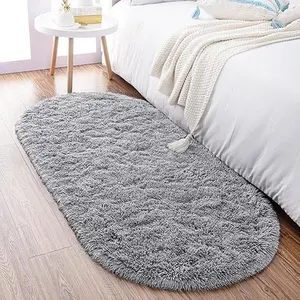 [LIMITED TIME DEAL] Ultra Soft Fluffy Bedroom Rugs,Shaggy Grey Area Rugs for Bedroom,Oval Throw Rugs, Kids Room Small Carpet,Living Room Runner Rug Non Slip Modern Home Decor 2.6' X 5.3'