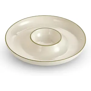 Ceramic Chip & Dip Tray Set: Large 11.5" Serving Platter for Chips & Salsa, Veggies & Dip, Fruits, Snacks, Appetizers Bowl, Entertaining, and Parties