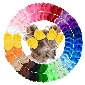 40Pcs 4.5" Hair Bows Clips Grosgrain Ribbon, Alligator Clips, Barrettes Hair Accessories for Baby Girls Infants Toddlers Kids Teens Children (4.5 Inch, 20 Colors in Pairs)