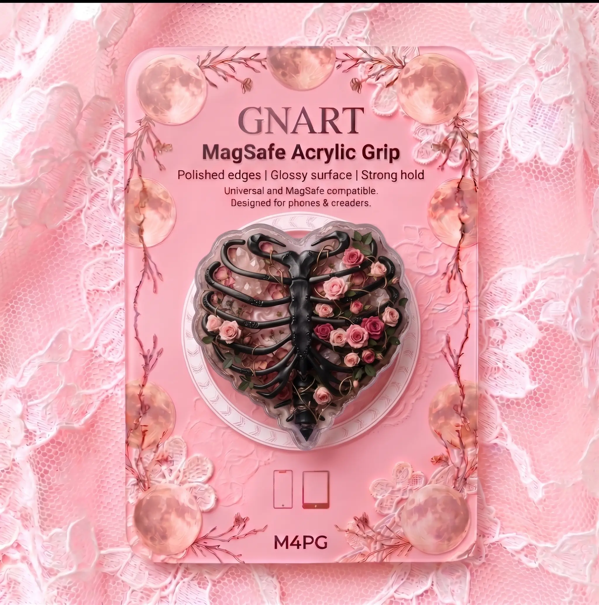 Coquette Gothic Heart Ribcage MagSafe Acrylic Grip Romantic Skeleton Flower Phone Stand Cute Witchy Celestial Moon Accessory E-Girl Grunge Aesthetic Phone Grip