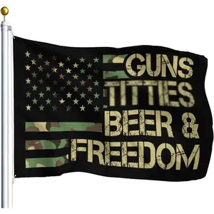 funny Guns Beer & Freedom Beer Flags Indoor Outdoor Beer Party Flag - Man Cave & Dorm Room Decor with Durable Brass Grommets