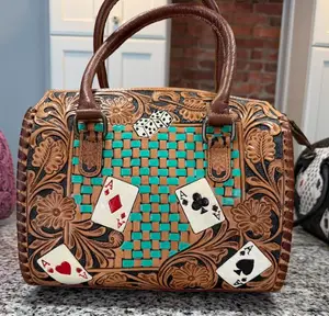 Medium genuine hand tooled & painted leather speedy bags