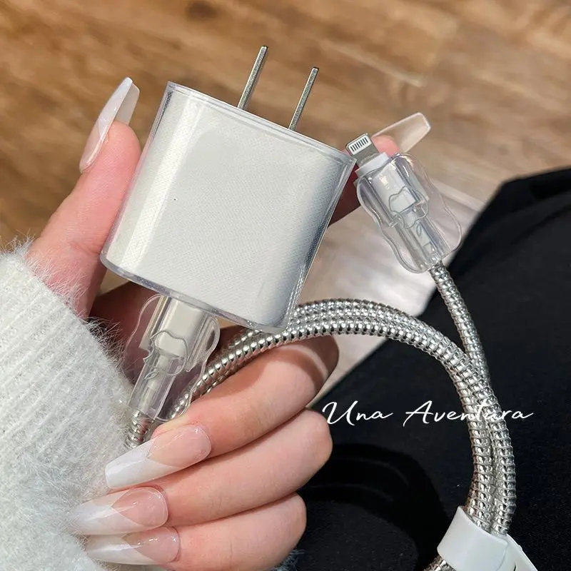 Charger Protective Case Set, Transparent Charger & Data Cable Protective Case, Anti-breakage Winding Cable Protective Case, Suitable for iPhone 18/20W Charger, Protection, Travel Charger Block, Phone Accessory