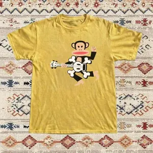 Paul Frank Rocker Monkey Skull Bones Guitar Graphic T shirt and Baby Tee | Y2K 2000s Aesthetic Punk Grunge Streetwear | Retro Cute Trendy Graphic Tee