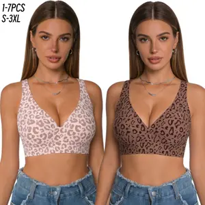 1/2/3/4PCS Wireless No Underwire Leopard Print Jelly Bra Everyday Comfort Push UpSeamless T-Shirt Bra with Minimizer & AdjustableStraps Fit Minimalist Fabric Womenswear Soft FitSmooth Yarn Basic Lady Underwear S-3XL