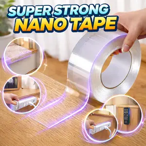 Nano Tape 2 Rolls Heavy Duty (21FT) Double Sided Clear Mounting Strips for Picture Hanging Easy Application Precise Measurement Ideal for Home Decor Projects Stretch Remove Traces Washable Reuse Reusable Transparent Nano Tape
