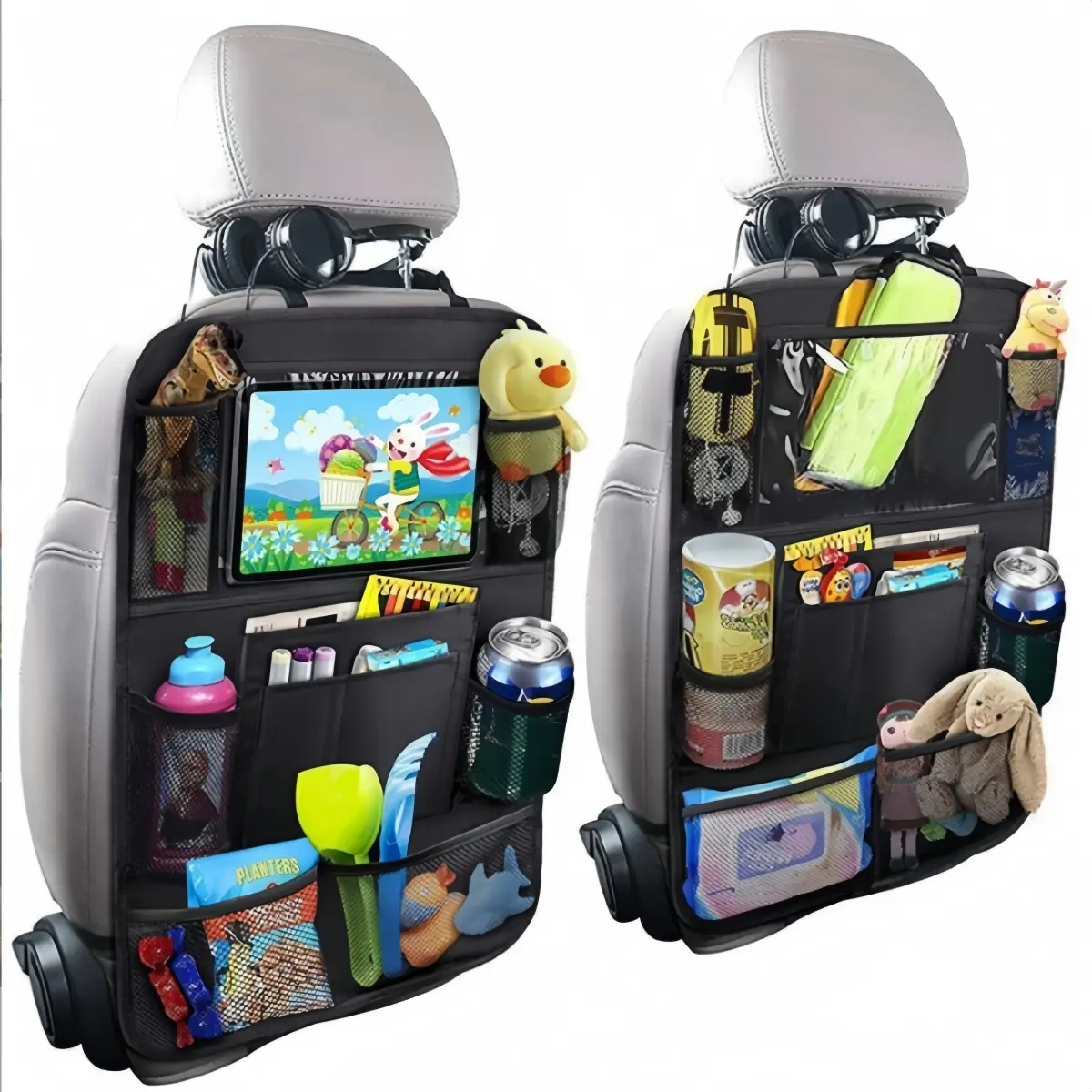 2-Pack Car Seat Back Organizer - Foldable Multi-Compartment Storage Bag for Tablets, Smartphones, Soda Cans & More, Vehicle Accessories, Car Interior Accessories, Ideal for Travel & Everyday Use, Car Accessories Interior