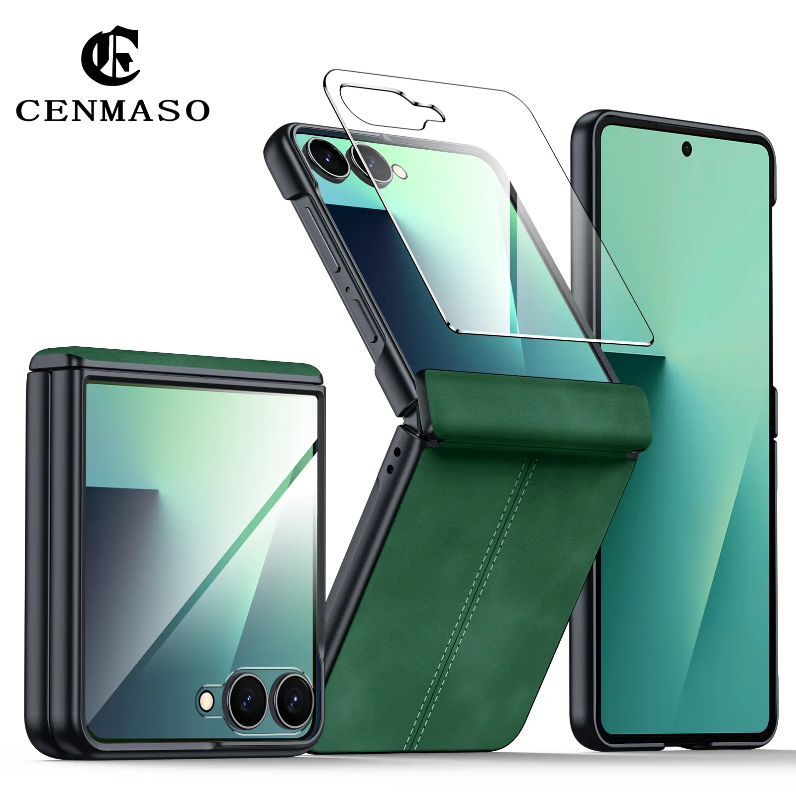 C CENMASO for Samsung Galaxy Z Flip 7 Case for Women, Compatible with Z Flip 6, Leather Matte Finish, Full Hinge Protection, Built-in Front Screen Protector, Slim Shockproof Protective Cover, Supports Wireless Charging, Summer Vibes Magenta