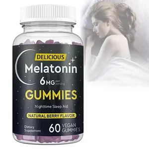 Melatonin Gummies 6mg with L-Theanine, Vitamin B6 & Herbal Blend, Natural Berry Flavor, Vegan Nighttime Supplement, 60 Gummies