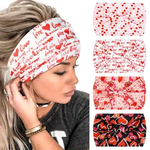 4 Packs Valentine Headbands for Women Wide Knotted Valentine Heart Headbands Trendy Love Head Bands for Women’s Hair Large Bandana Hairbands Valentines Gifts Hair Accessories
