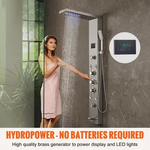 VEVOR Shower Panel System, 6 Shower Modes, LED and Screen Hydroelectric Shower Tower, Rain Shower, Waterfall, 5 Massage Nozzles, Bathtub Spout, Handheld Shower, Stainless Steel Wall-Mounted Shower Set