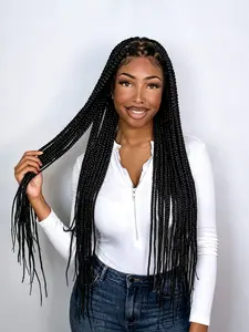 Full Lace Synthetic Braided Ponytail Wig 34 Inch, Long Straight Hair, All Seasons