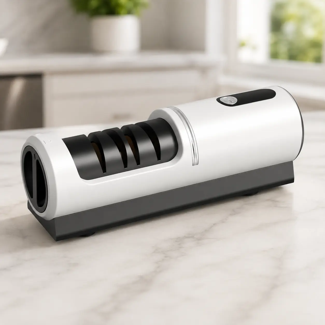 Rechargeable Electric Kitchen Knife Sharpener, 3-Stage Professional Sharpening System with Rectangular Powerful Suction Cup Base, 1-Touch Operation for Paring Knives & Scissors