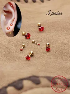 925 Sterling Silver Artificial Zircon Decor Stud Earrings, Fashionable Earrings for Women & Girls, Trendy All-match & Exquisite Jewelry for Birthday Gift, Pretty Studs, Shining Earrings