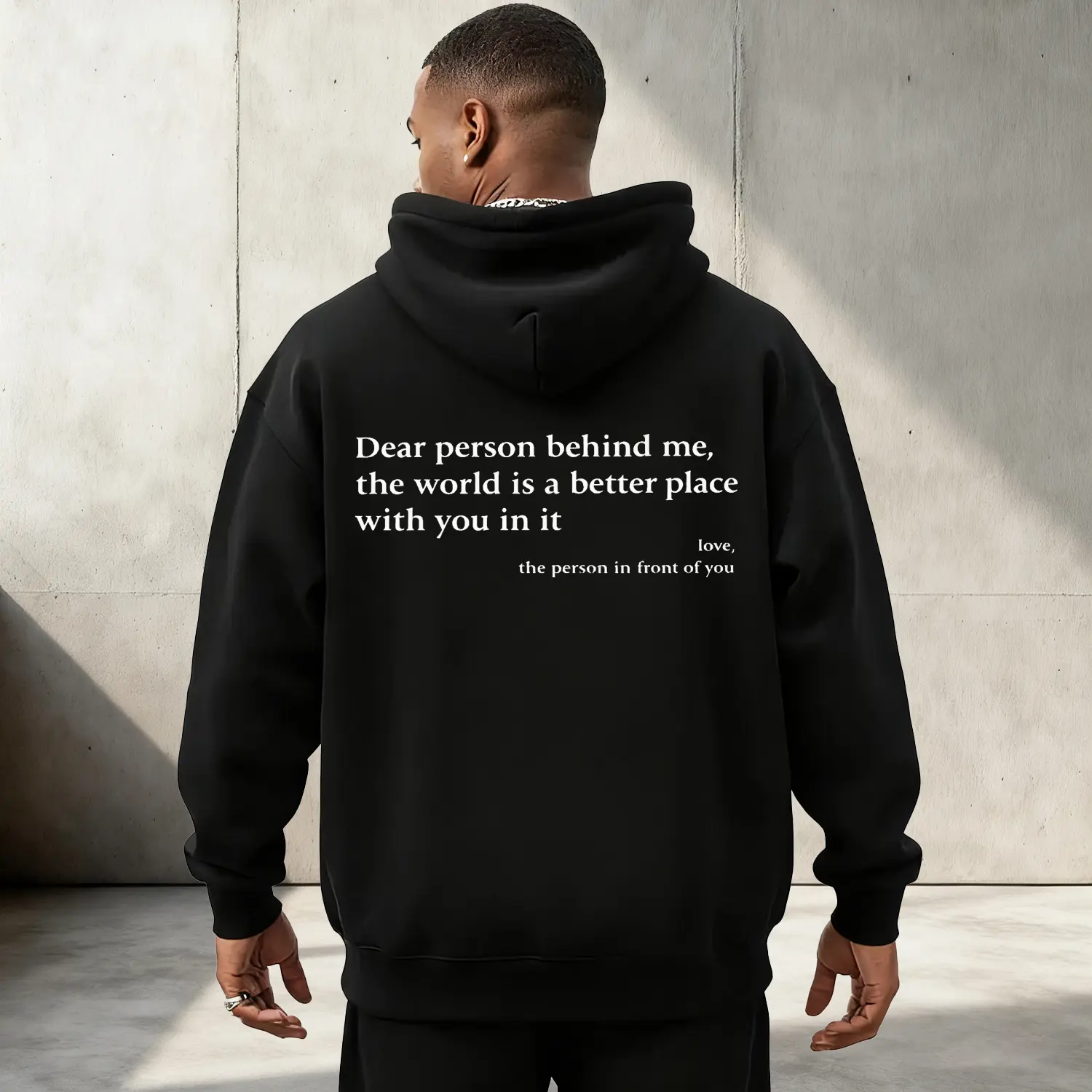 Men's Cotton Polyester Ribbed Loose Oversized Hoodie - Longsleeves Sweatshirts, "Dear Person Behind Me" Heartwarming Graphic, Kindness Vibe, Autumn-Winter Daily Casual & Positivity-Inspired Outings Menswear Top