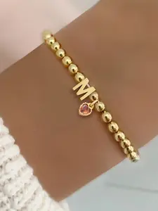 Women's Heart Crystal Pendant Bracelet, Copper Beads Chain, Casual Fashion Jewelry for All Seasons