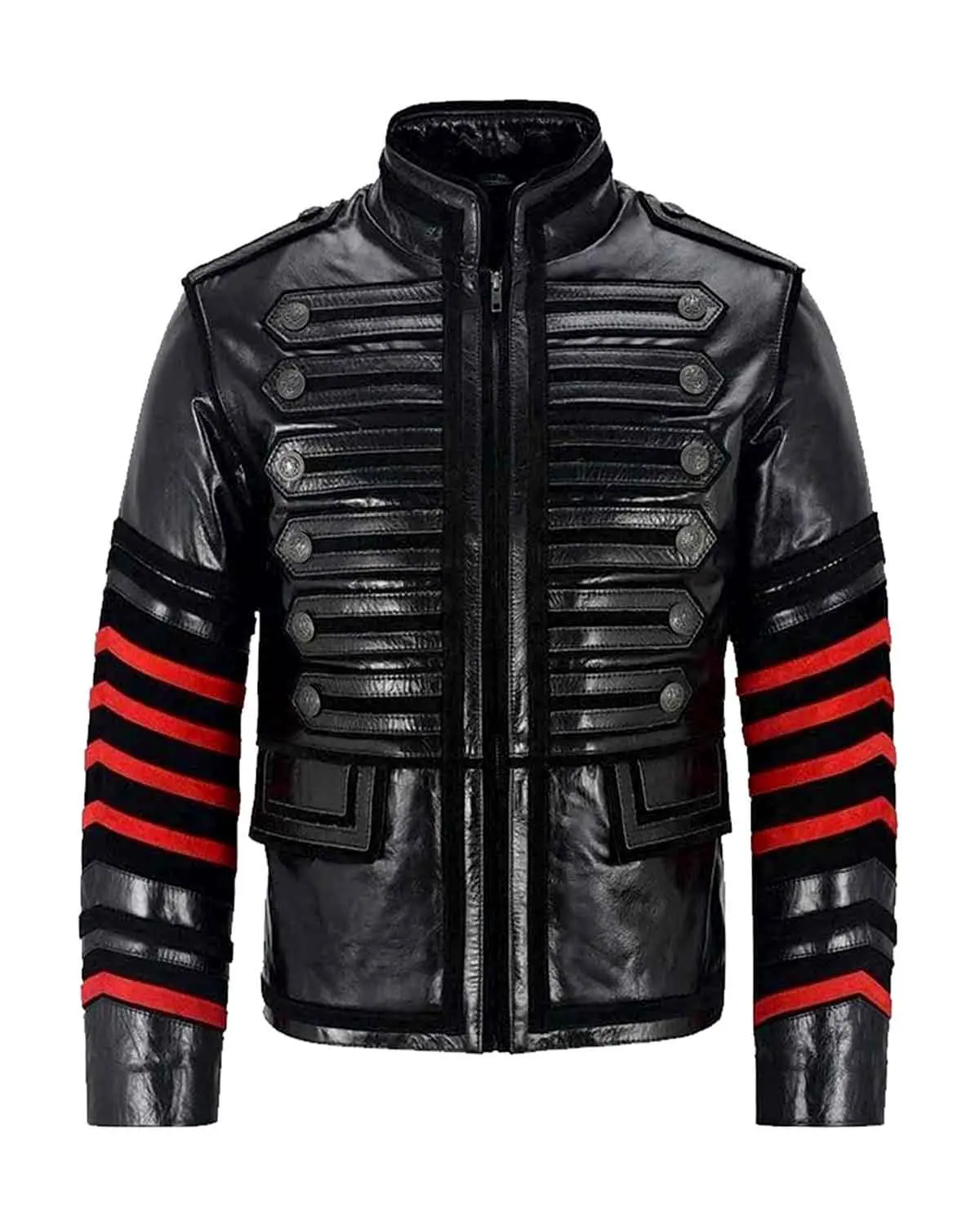 MotorCycleJackets Men's Black Military Style Real Leather Jacket