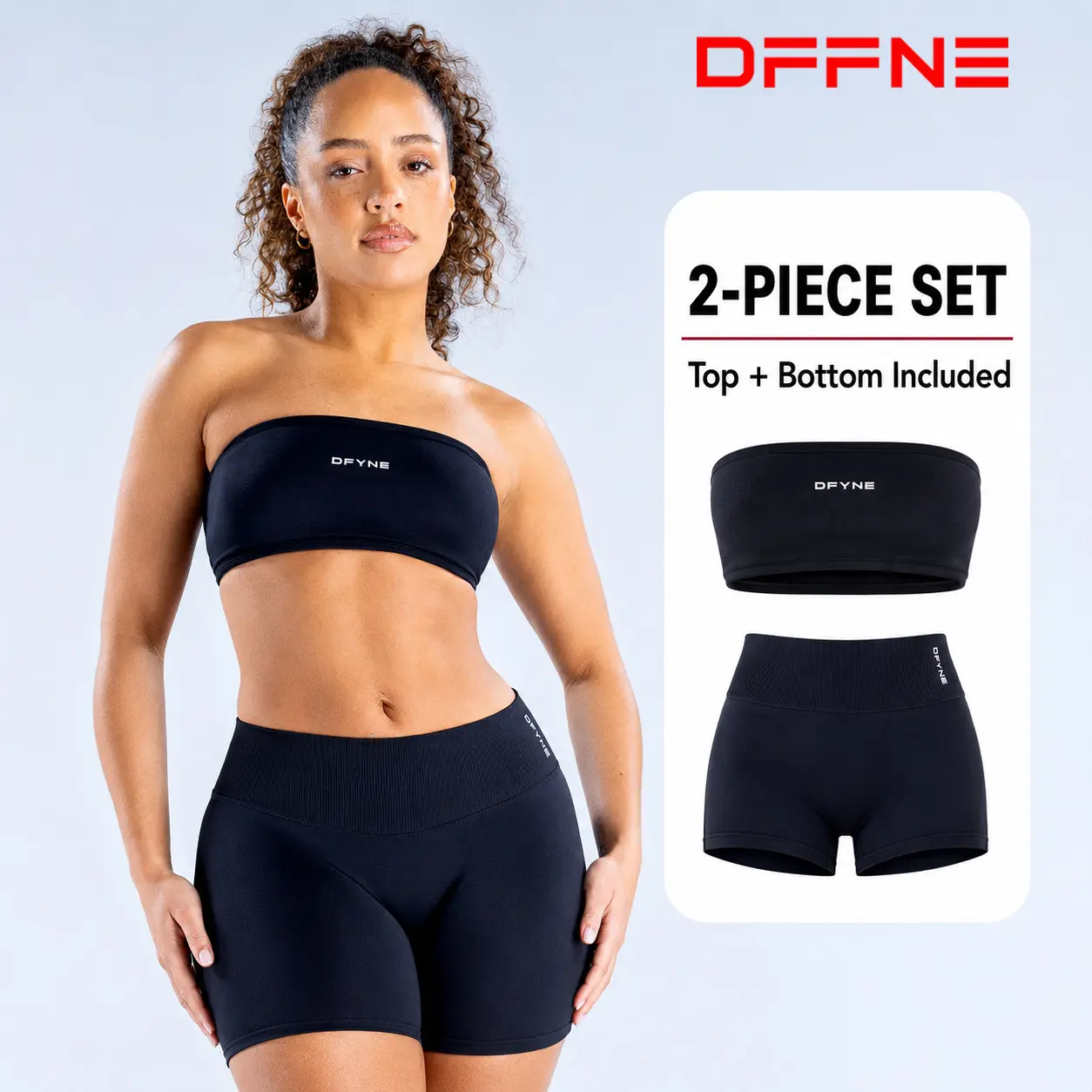 (With Logo) DFYNE Impact Bra Top & Bottom  Without Straps - Backless Bandeau Bra, High-Rise Sculpting Shorts, Seamless Leggings for Performance & Comfort Quick-Dry Compression Fitness Set