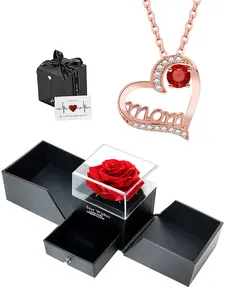 Heart Shaped Pendant Necklace with Rose Gift Box, Elegant Jewelry for Women for Party, Daily Clothing Decor, Trendy All-match & Exquisite Jewelry for Birthday Gift, Jewelry Gifts