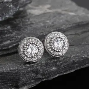 Round imitation zirconia stud earrings, unisex earrings