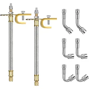 2 Pieces Valve Stem Extension Stainless Steel Tire Extender Braided Valve Stem Extender 6 Pieces 45 90 135 Degree Brass Valve Stem Extender Tire for Most Cars Truck (7 Inch)