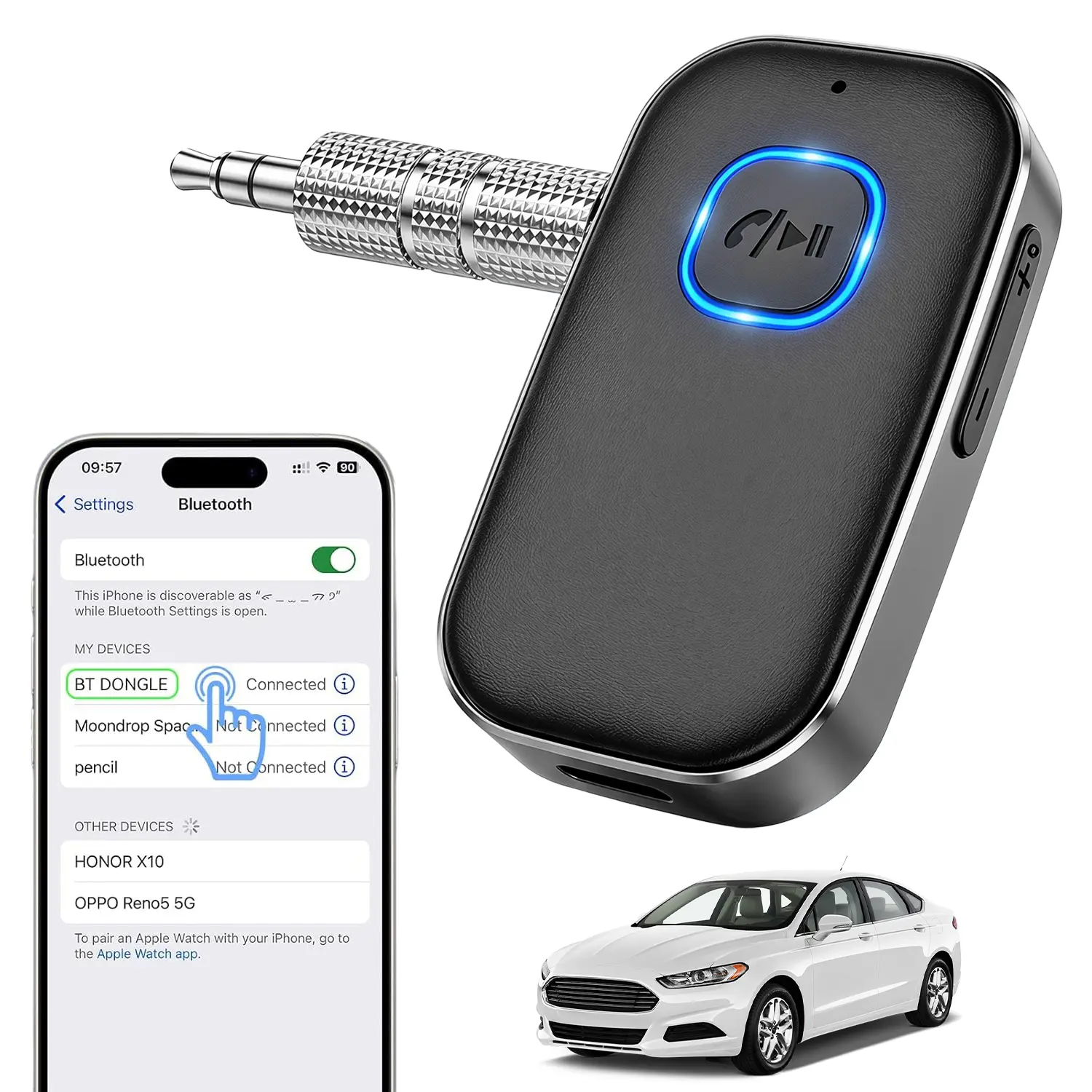 Bluetooth-Compatible Audio Receiver and Wireless FM Transmitter, AUX Input Sound Adapter for Car