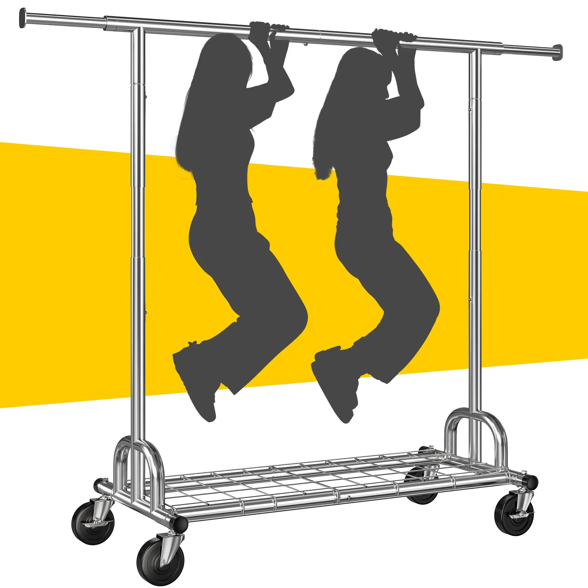 Raybee Clothes Rack Heavy Duty Clothing Rack Load 480LBS Rolling Clothes Racks for Hanging Clothes, Commercial Garment Rack Heavy Duty Clothes Rack Collapsible ＆ Portable Clothing Rack with Wheels