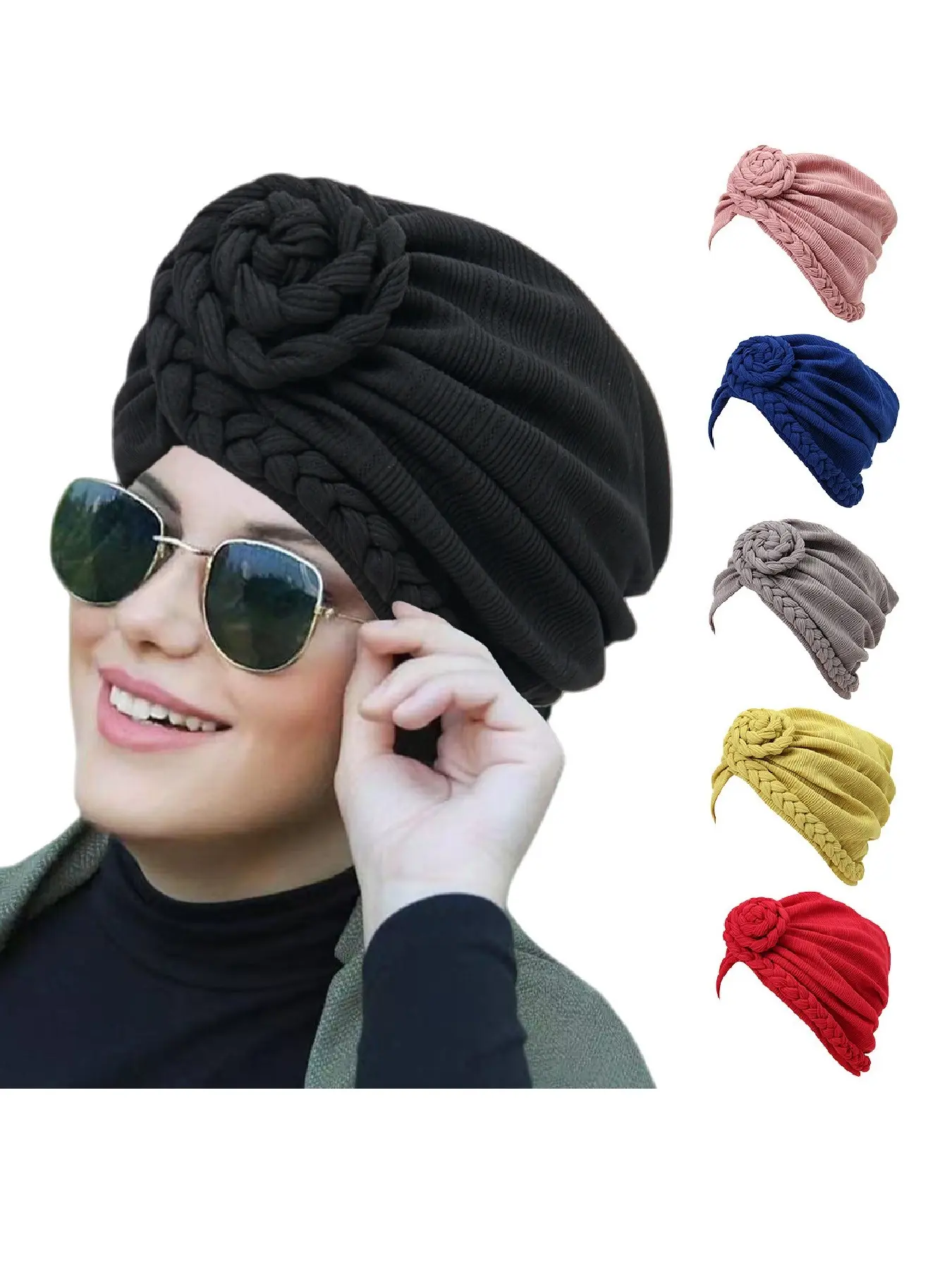 Women's Plain Color Headscarf Hat, Fashionable Side Braid Base Scarf Cap, Casual Ladies' Accessories, Stylish Daily Wear, Scarf Head Wrap, Turban, Head Scarf Turbans