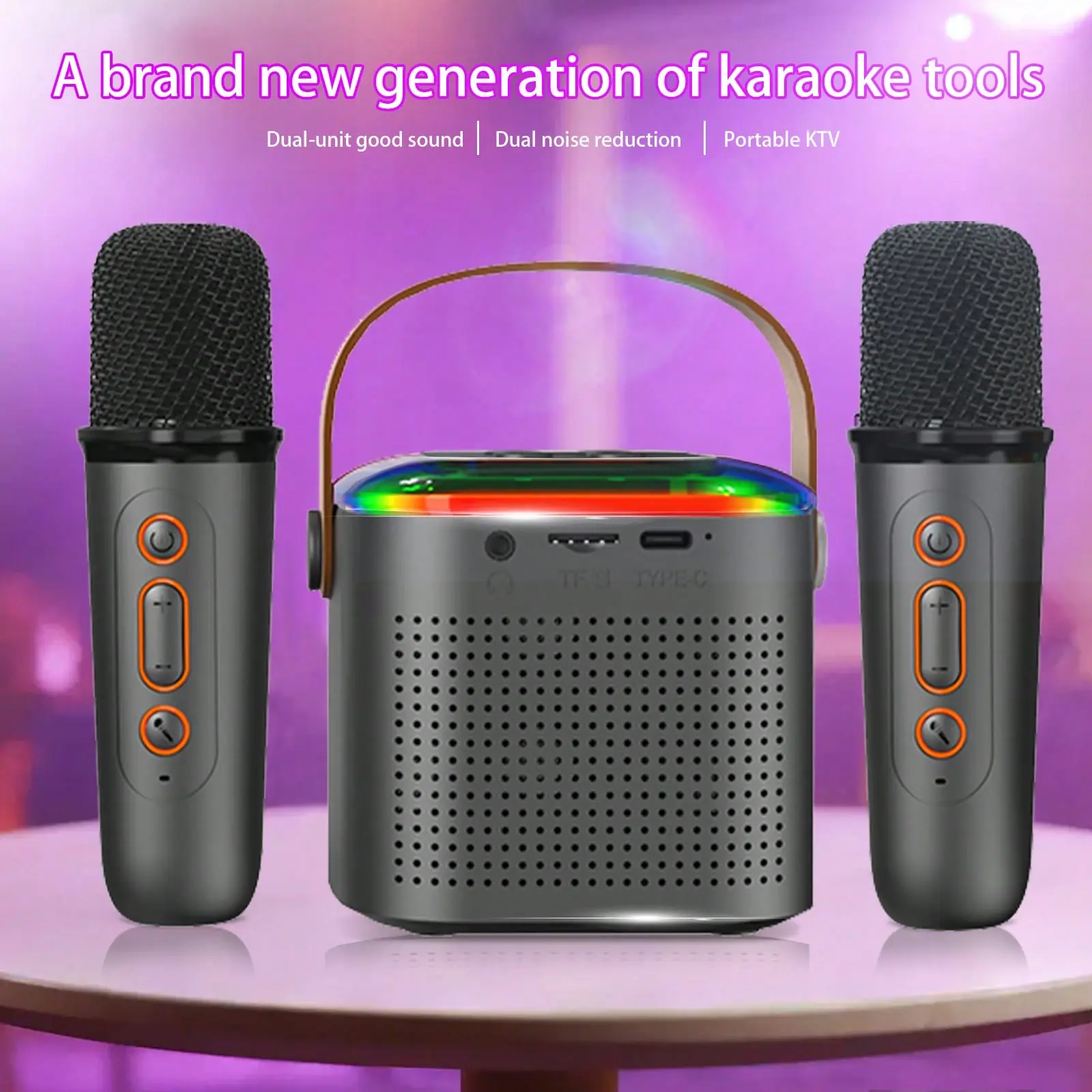 Portable Karaoke Machine with 2 Wireless Microphones,Mini Bluetooth Speaker System,16-Core Powerful Sound,DSP Audio Chip,10H Long Battery Life, Stereo Surround Sound, Voice Changer Effects, Vocal Removal Function, Party Singing Machine for Kids and Adults