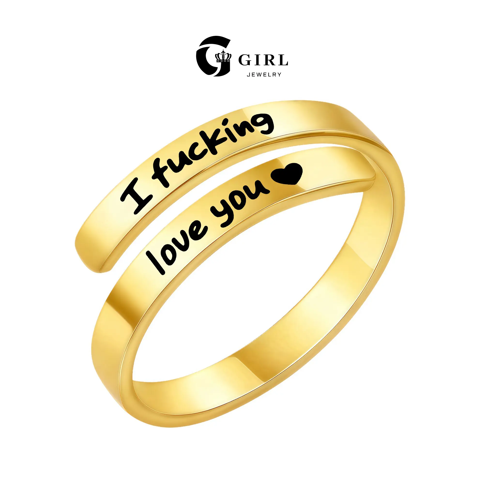 GGIRL Super Love Ring  Vintage Open Couple English Letter Ring  Personalized Heart Shaped Inspirational Fashion Ring  Unisex Fashion Jewelry  The Ideal Gift for Your Boyfriend or Girlfriend