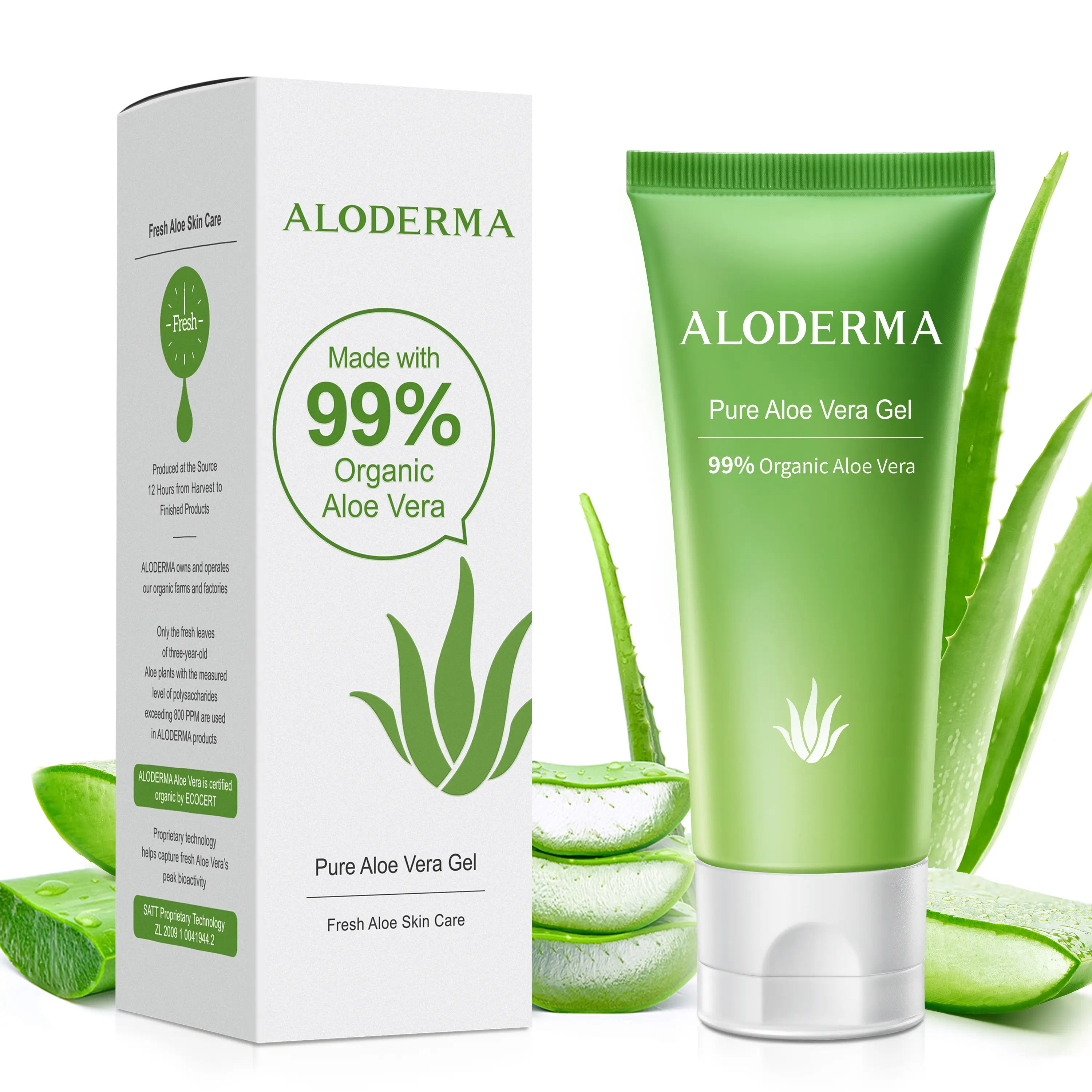 Aloderma Aloe Vera Gel Made within 12 Hours of Harvest with 99% Pure Organic Aloe Vera, Easy Travel Size Tube for Body, Face, & Scalp, Cooling & Soothing Support for Skin & Sunburn - 1.5oz