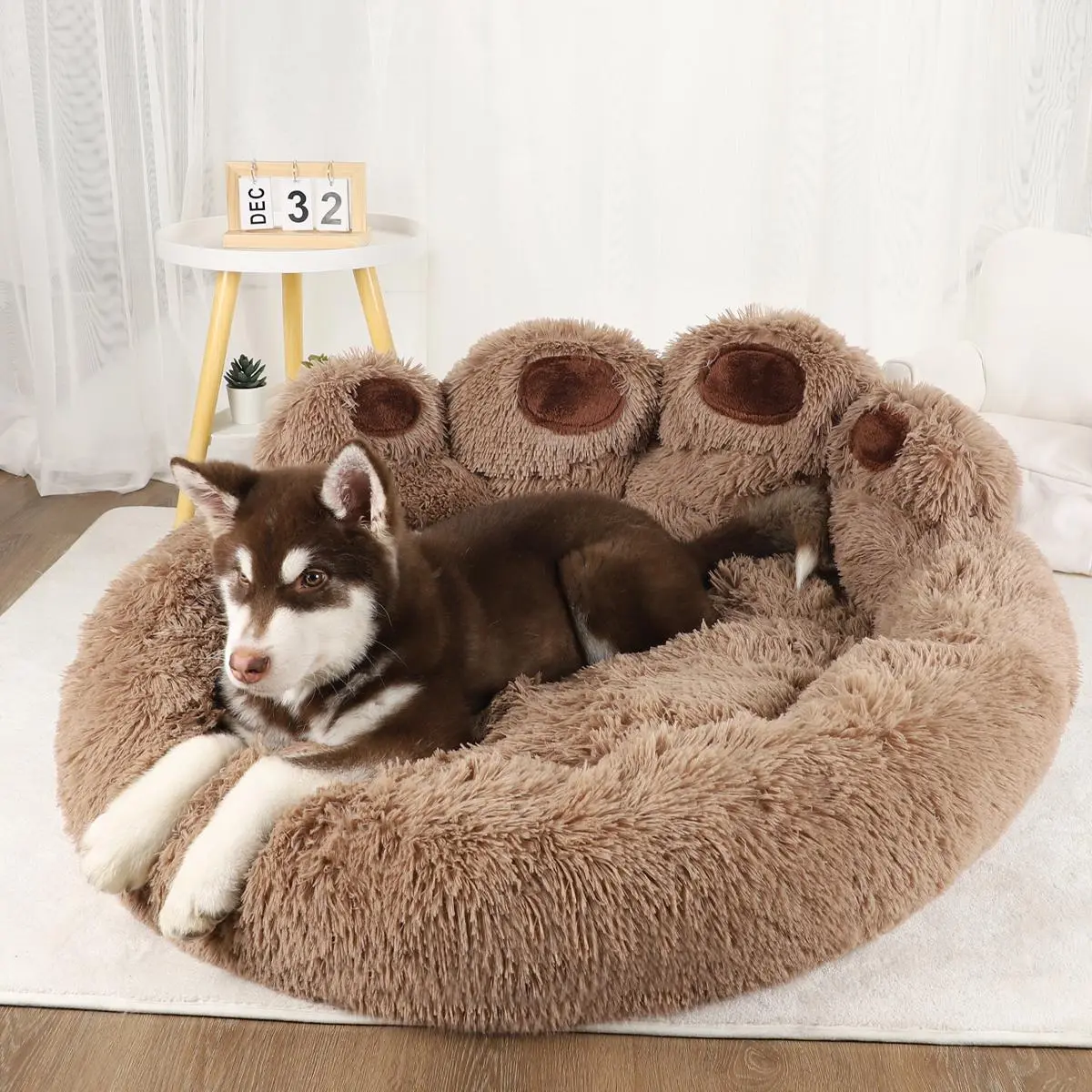 Fluffy Donut Dog Bed for Small Large Dogs - Winter Warm Plush Pet Sofa Bed, Anti-Slip Washable Puppy Mat with Removable Cover, Cuddler Basket for Cats & Kittens