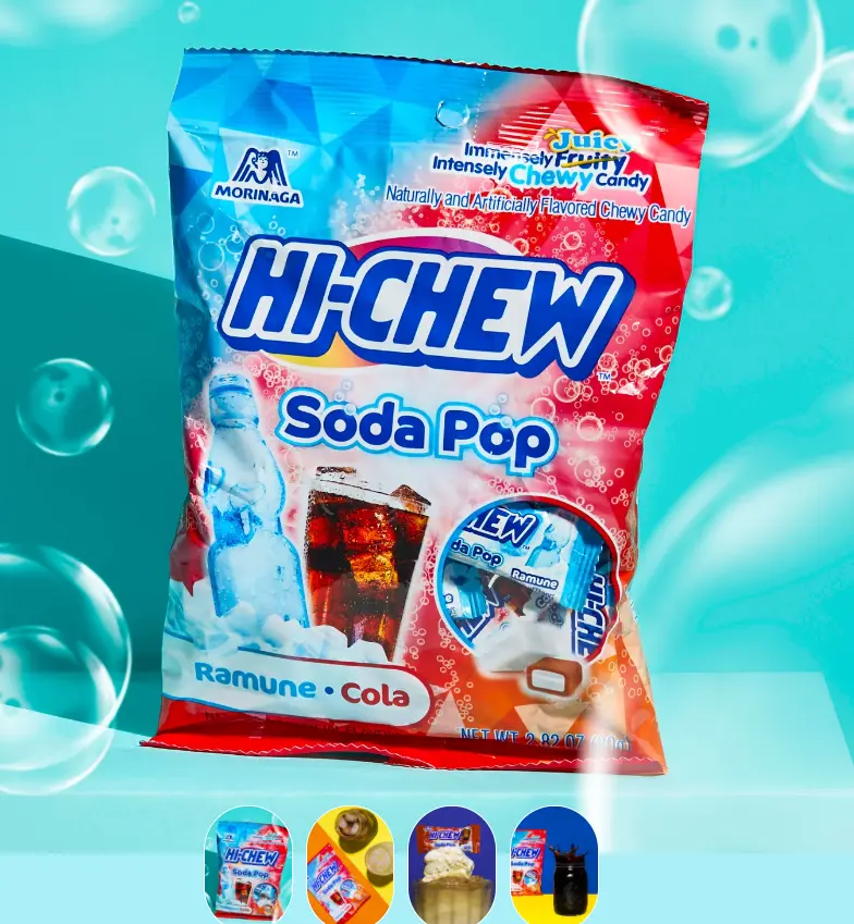 Morinaga Hi-Chews Soda Pop Chewy Soft Bites - Ramune & Cola Flavors, 2.82oz, Sugar-Sweetened, Refreshing Treat for Candy Lovers, Novelty Nostalgic Candies, Natural & Artificial Flavors, Japanese Origin Snacks