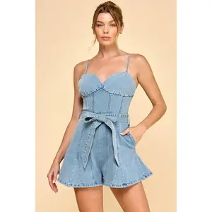 Acid-Wash Skirt Romper Denim
