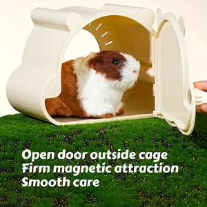 1 piece comfortable hiding place for hamsters - magnetic door, all-season viewing nest for sand rats and small pets, durable PP material, beige cartoon design with green grass accents, hamster hideout, Hamster Cage Habitat
